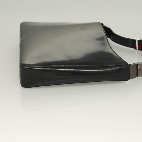 GUCCI Web Sherry Line Shoulder Bag Enamel Black Silver - Picture 4 of 16